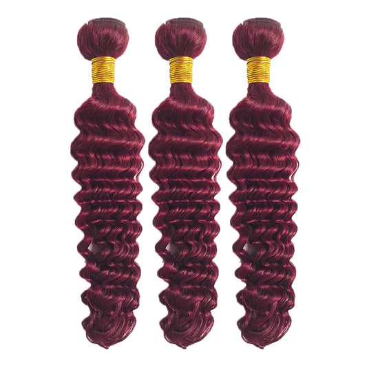 Mèches Birmanes Curly Bordeaux 99J – Deep Wave Remy 16-30 Pouces, 1/3/4 Paquets