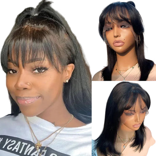 Perruque Bob Lace Front — Cheveux Remy Brésiliens Lisses avec Frange | LIXTAIRE LIXTAIRESHOP