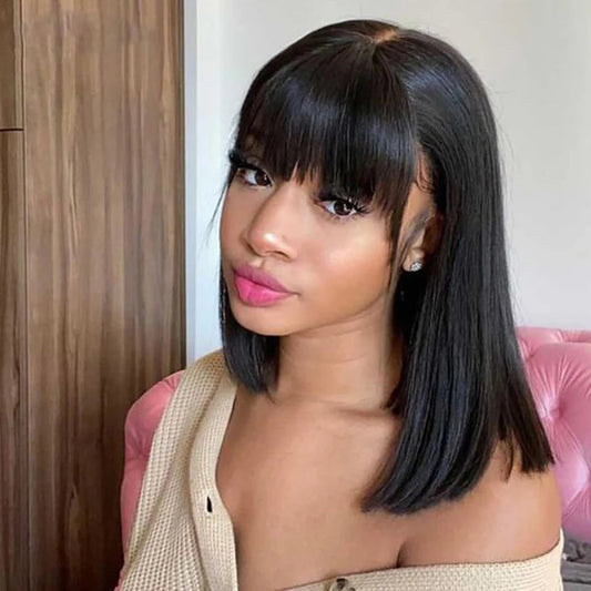 Perruque Bob Lace Front — Cheveux Remy Brésiliens Lisses avec Frange | LIXTAIRE LIXTAIRESHOP