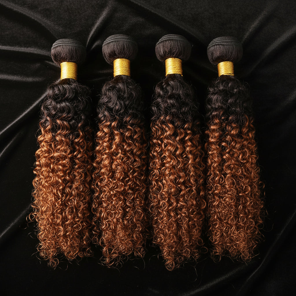 100% Brazilian Virgin Hair Ombre 1B 30 Kinky Curly Hair Bundles 12A Ombre Human Hair 1/3 Bundles Black to Brown Hair Extensions