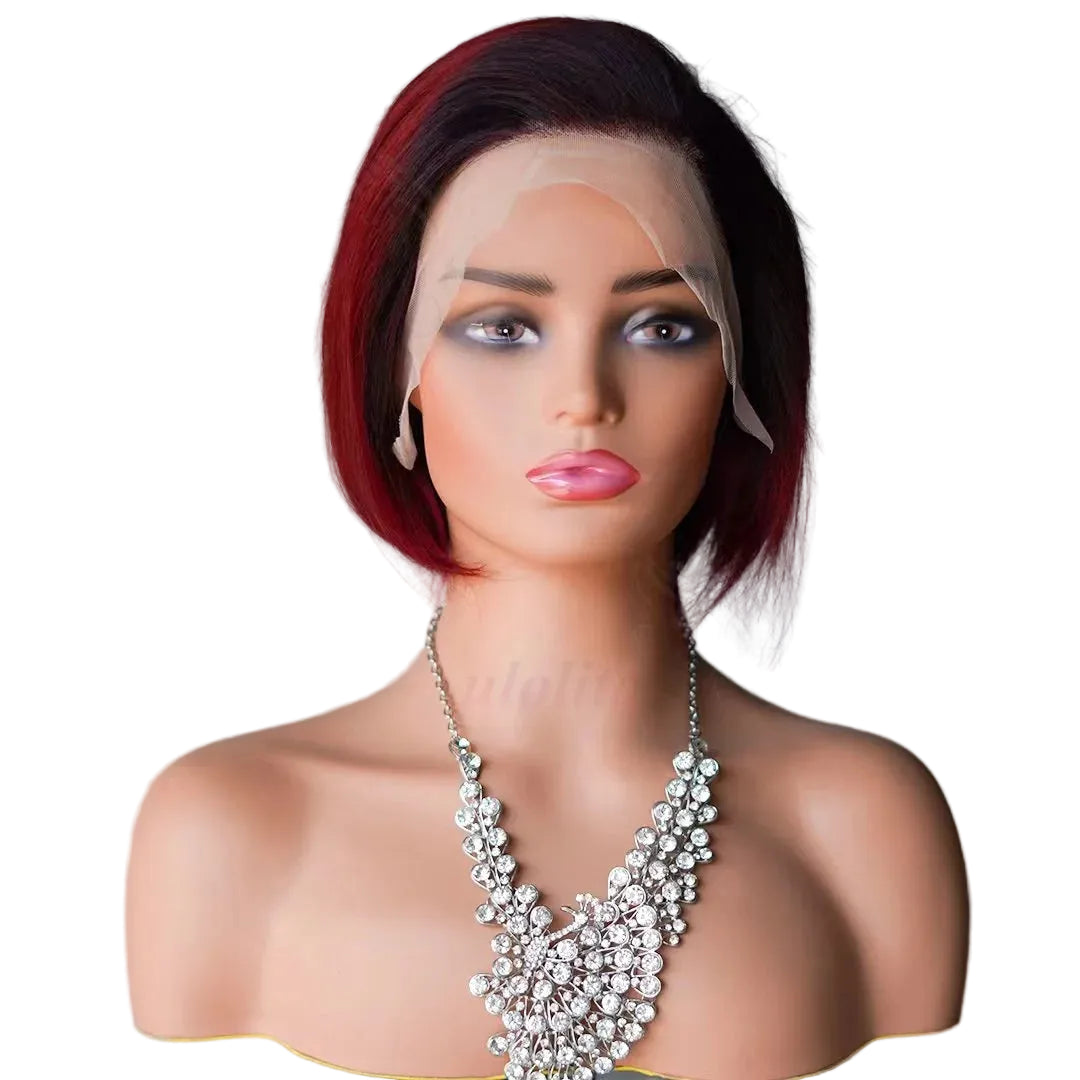 Perruque Bob Pixie Cut Malaisienne Ombre 1B/99J – Remy Sans Colle, Courte & Prête à Porter