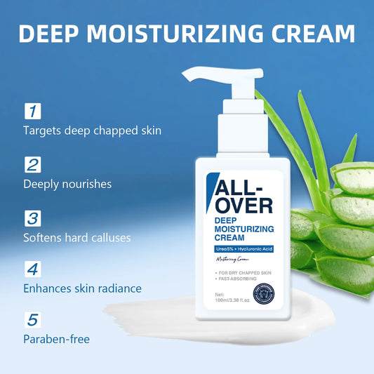 Crème Hydratante Intense 5% Urée & Acide Hyaluronique 100ml – Visage, Corps & Mains, Absorption Rapide