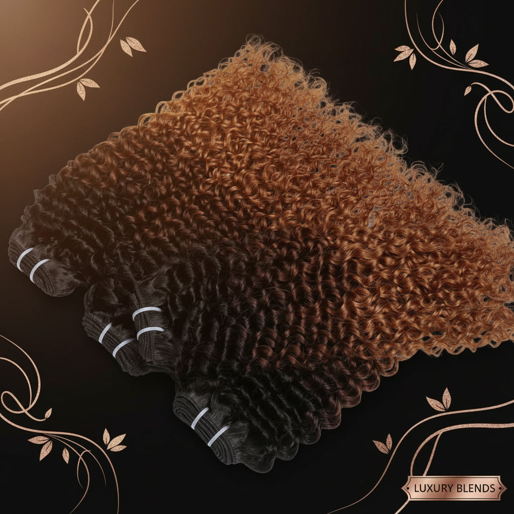 Spark-Afro Kinky Curly Human Hair Extensions, 3/4 Human Hair, Ombre Brazilian Weave Bundles, 1/100%