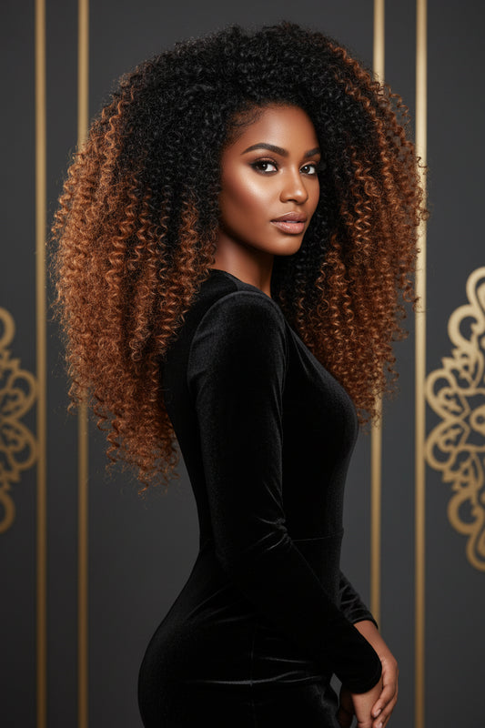Spark-Afro Kinky Curly Human Hair Extensions, 3/4 Human Hair, Ombre Brazilian Weave Bundles, 1/100%