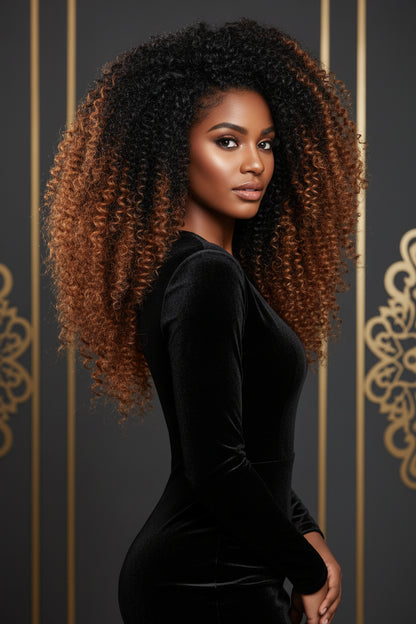 Spark-Afro Kinky Curly Human Hair Extensions, 3/4 Human Hair, Ombre Brazilian Weave Bundles, 1/100%