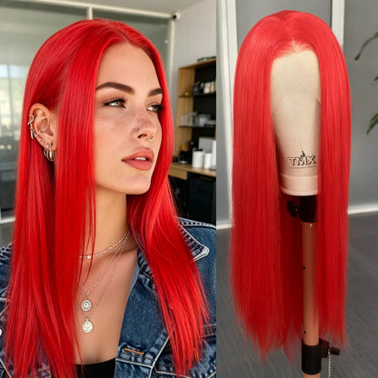Perruque Lace Front Rouge Synthétique — Pré-épilée, Lisse & Naturelle | LIXTAIRE LIXTAIRESHOP