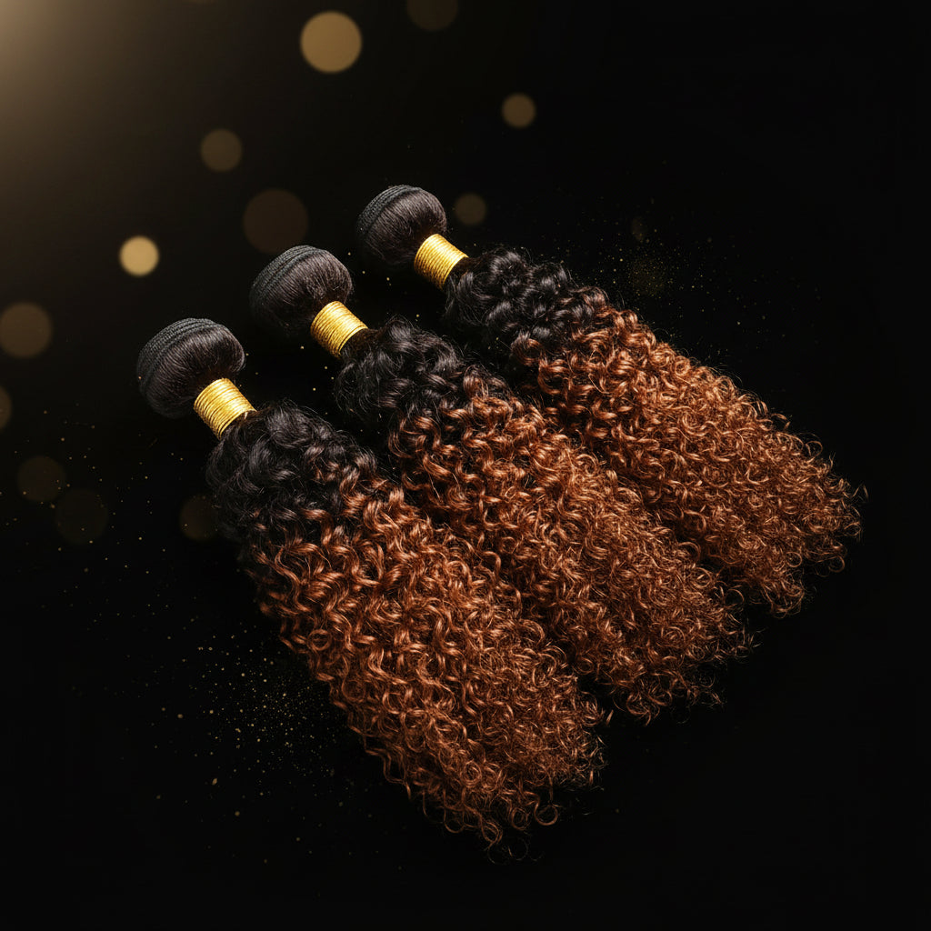 100% Brazilian Virgin Hair Ombre 1B 30 Kinky Curly Hair Bundles 12A Ombre Human Hair 1/3 Bundles Black to Brown Hair Extensions