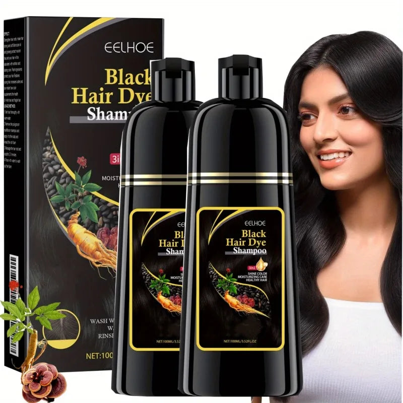 Shampooing Colorant Noir 3-en-1 | Plantes Naturelles | Cache Cheveux Blancs | Lot de 2
