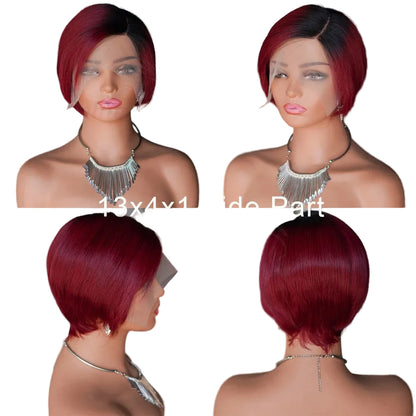 Perruque Bob Pixie Cut Malaisienne Ombre 1B/99J – Remy Sans Colle, Courte & Prête à Porter