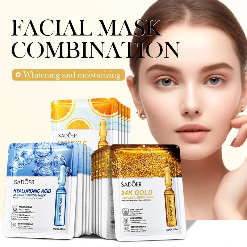 Masque Visage Or 24K & Acide Hyaluronique – Lot 15pcs, Anti-Rides, Hydratant & Éclat LIXTAIRESHOP