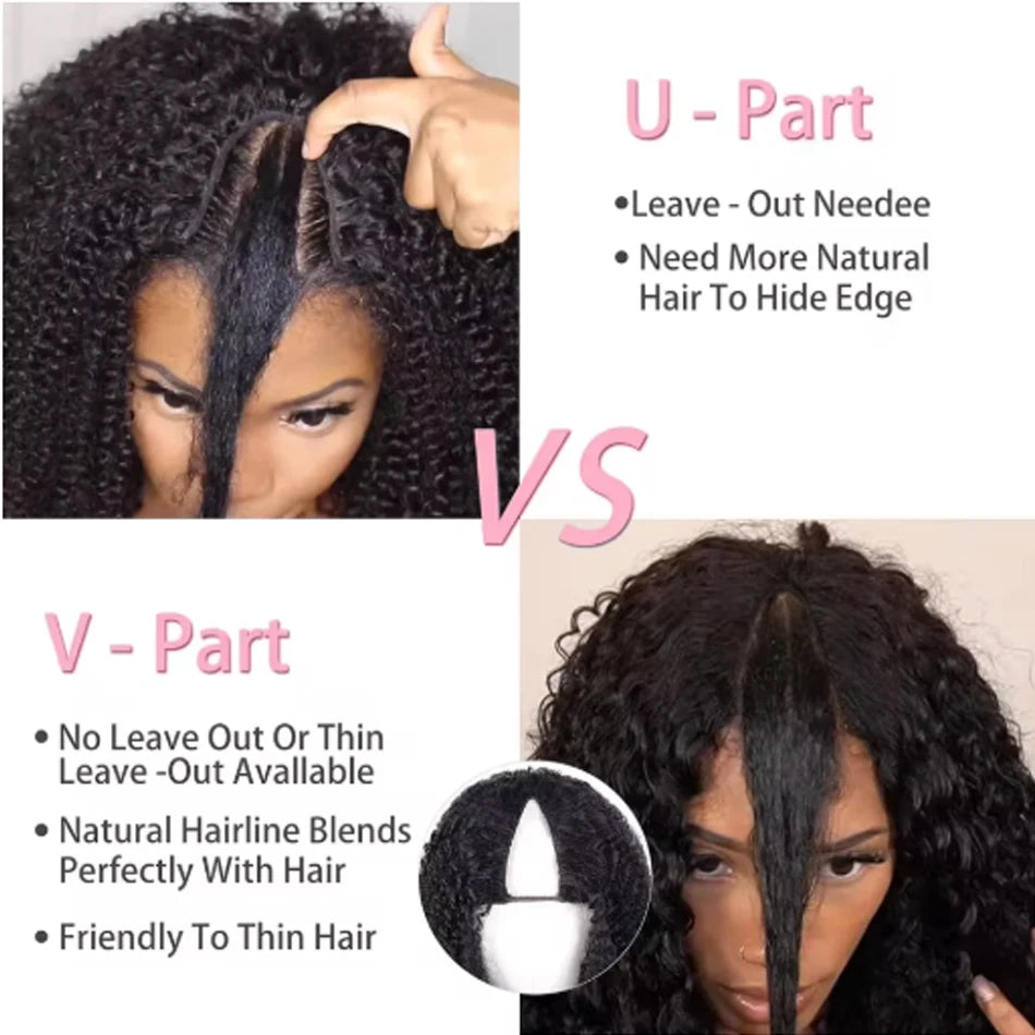 Perruque 100% Cheveux Humains Brésiliens – U/V Part, Bouclée, Sans Colle | Densité 250% | 8 à 32 pouces