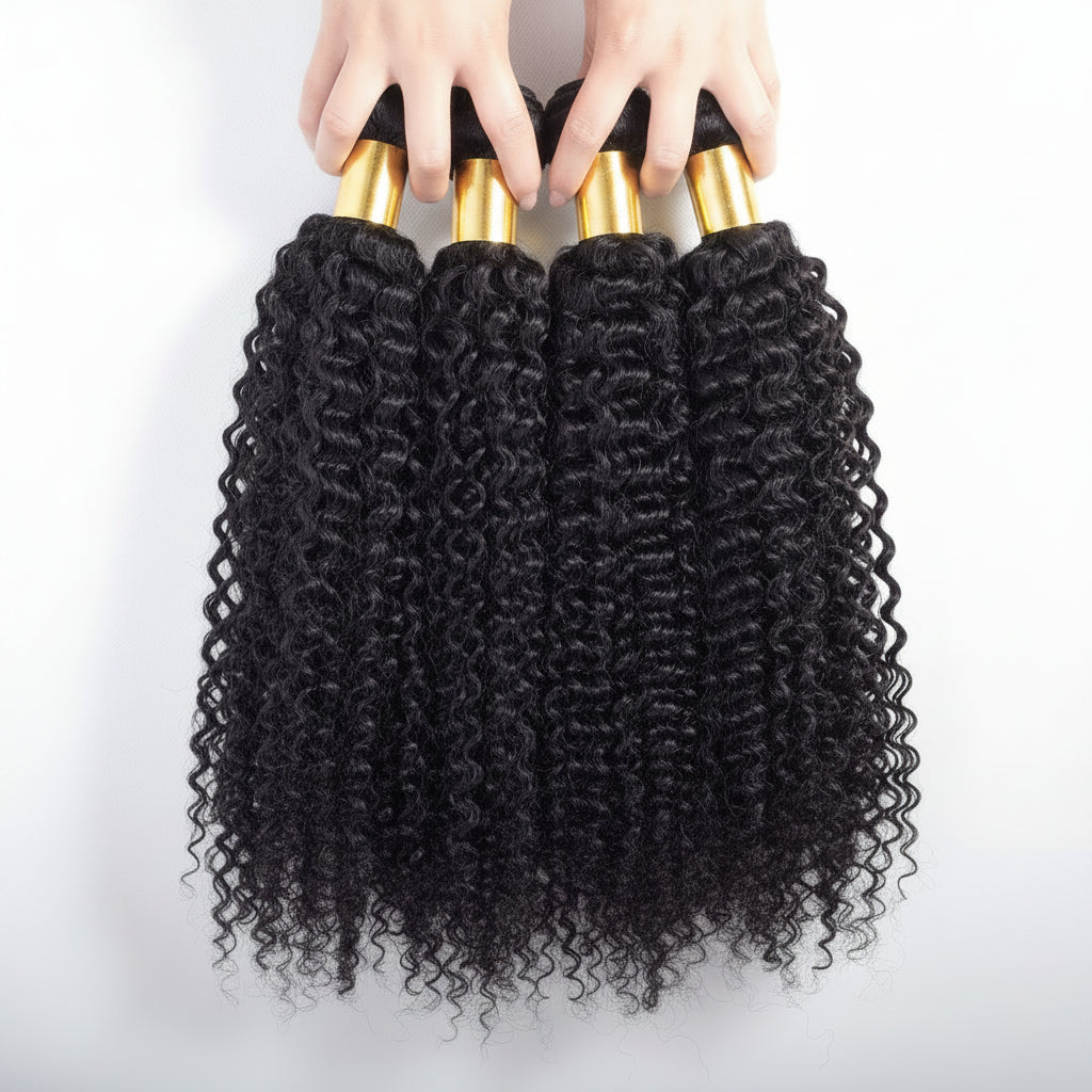 Natural Mongolian Kinky Curly Remy Human Hair Weave, Natural Color, Hair Extension, 1/3/4 Pcs