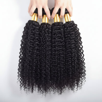 Natural Mongolian Kinky Curly Remy Human Hair Weave, Natural Color, Hair Extension, 1/3/4 Pcs