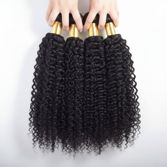 Natural Mongolian Kinky Curly Remy Human Hair Weave, Natural Color, Hair Extension, 1/3/4 Pcs