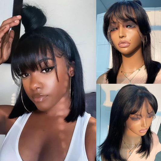 Perruque Bob Lace Front — Cheveux Remy Brésiliens Lisses avec Frange | LIXTAIRE LIXTAIRESHOP