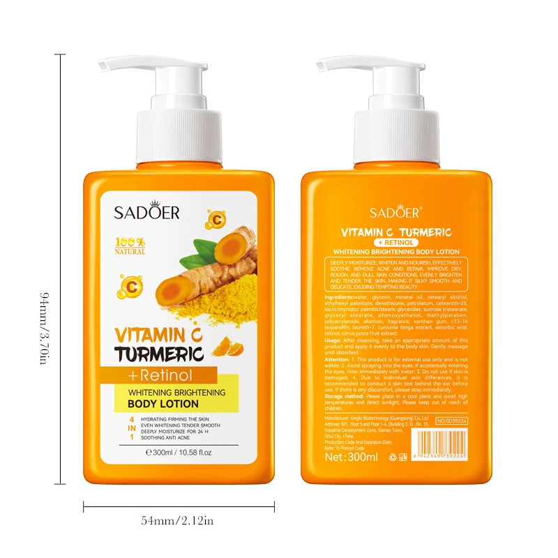 Lotion Curcuma & Vitamine C 300ml – Éclaircissante & Hydratante