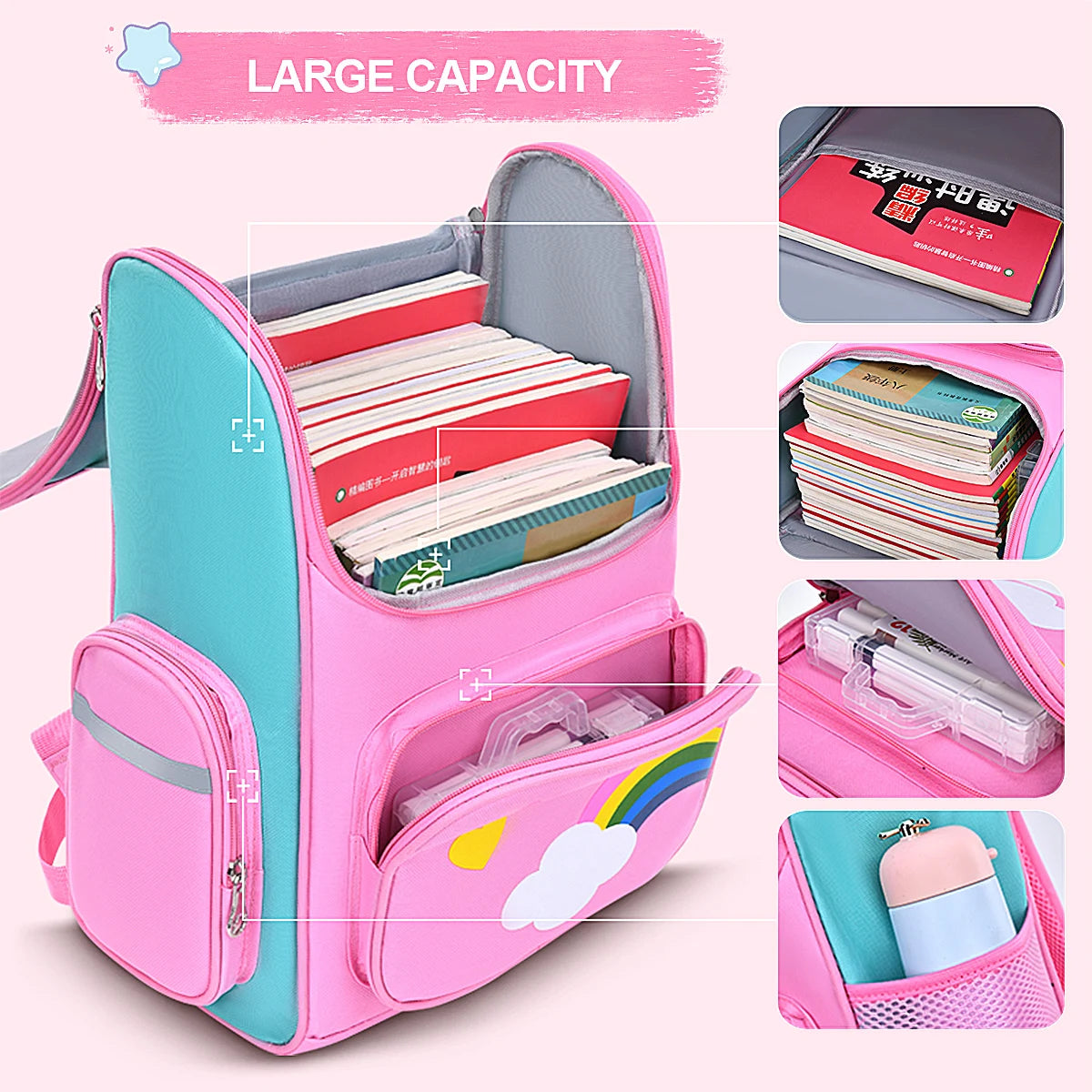 Sac à Dos Enfant Étanche & Léger | Cartable Fille Mignon 6-12 ans | LIXTAIRE