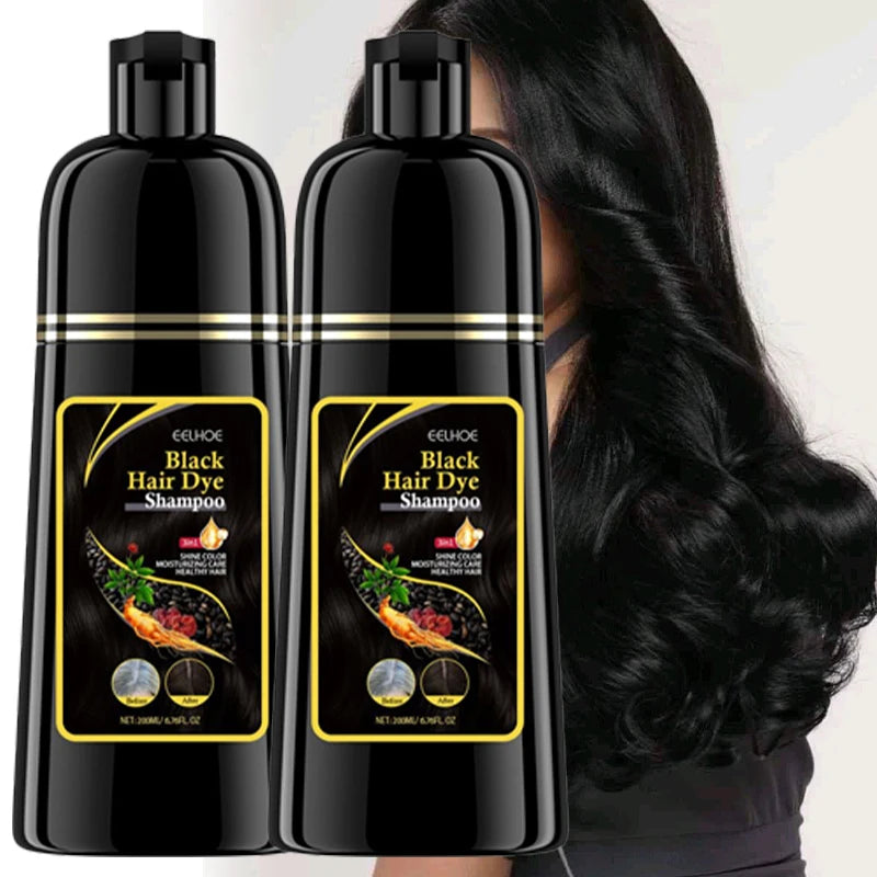 Shampooing Colorant Noir 3-en-1 | Plantes Naturelles | Cache Cheveux Blancs | Lot de 2