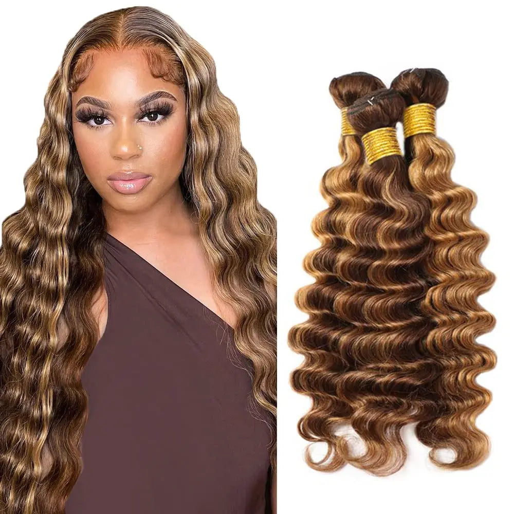 Mèches Brésiliennes Deep Wave P4/27 | Brun & Blond Doré | Cheveux Humains Remy 100% Vierges