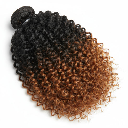 Spark-Afro Kinky Curly Human Hair Extensions, 3/4 Human Hair, Ombre Brazilian Weave Bundles, 1/100%