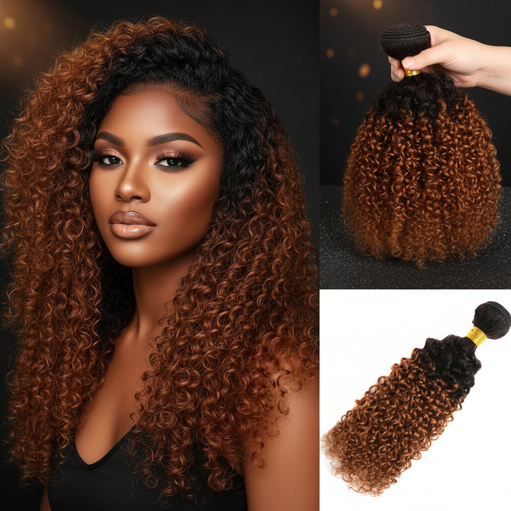 100% Brazilian Virgin Hair Ombre 1B 30 Kinky Curly Hair Bundles 12A Ombre Human Hair 1/3 Bundles Black to Brown Hair Extensions