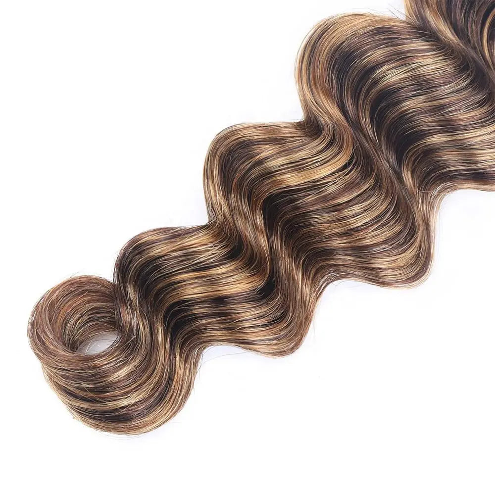 Mèches Brésiliennes Deep Wave P4/27 | Brun & Blond Doré | Cheveux Humains Remy 100% Vierges