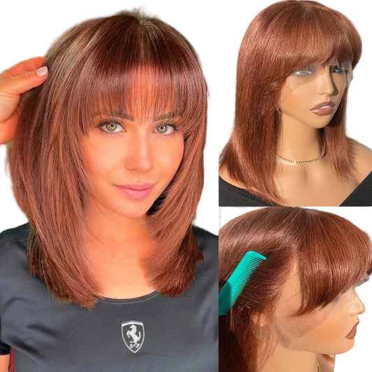 Perruque Bob Lace Front — Cheveux Remy Brésiliens Lisses avec Frange | LIXTAIRE LIXTAIRESHOP
