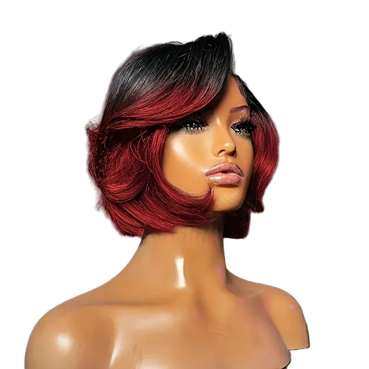 Perruque Bob Pixie Cut Malaisienne Ombre 1B/99J – Remy Sans Colle, Courte & Prête à Porter