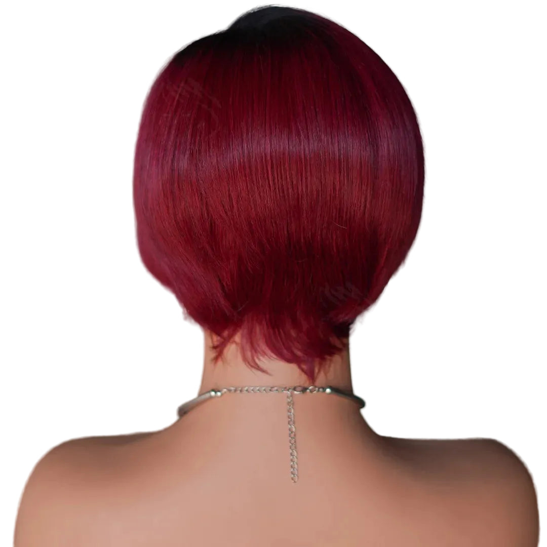 Perruque Bob Pixie Cut Malaisienne Ombre 1B/99J – Remy Sans Colle, Courte & Prête à Porter