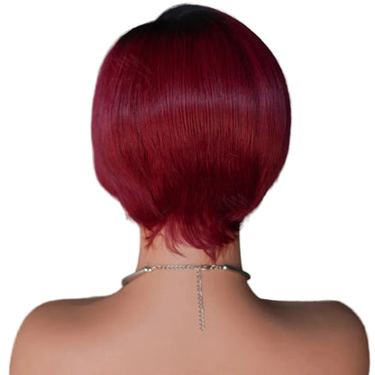 Perruque Bob Pixie Cut Malaisienne Ombre 1B/99J – Remy Sans Colle, Courte & Prête à Porter