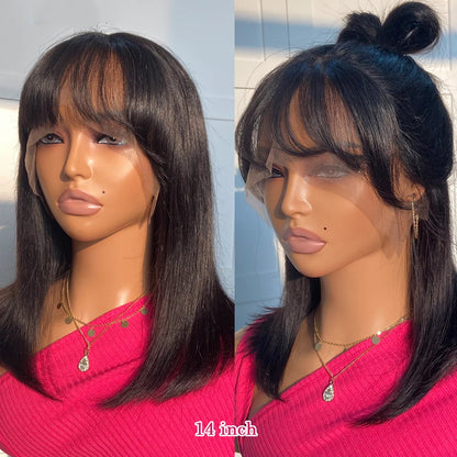 Perruque Bob Lace Front — Cheveux Remy Brésiliens Lisses avec Frange | LIXTAIRE LIXTAIRESHOP
