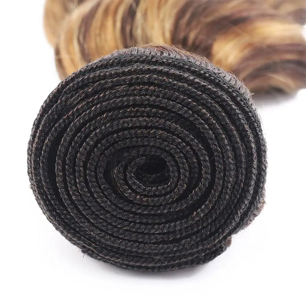 Mèches Brésiliennes Deep Wave P4/27 | Brun & Blond Doré | Cheveux Humains Remy 100% Vierges
