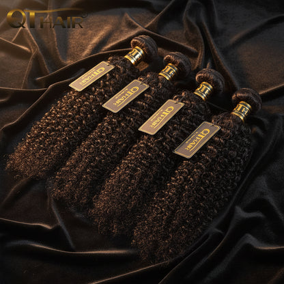 Natural Mongolian Kinky Curly Remy Human Hair Weave, Natural Color, Hair Extension, 1/3/4 Pcs