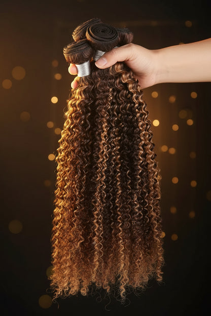 Jerry Curly Human Hair Bundles, Kinky Curly, Honey Blonde, Brazilian, 100% Virgin