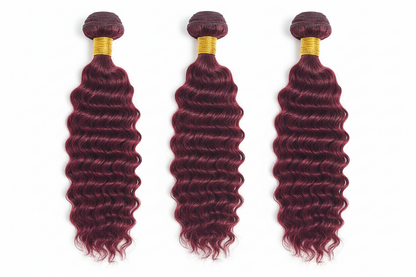 Mèches Birmanes Curly Bordeaux 99J – Deep Wave Remy 16-30 Pouces, 1/3/4 Paquets
